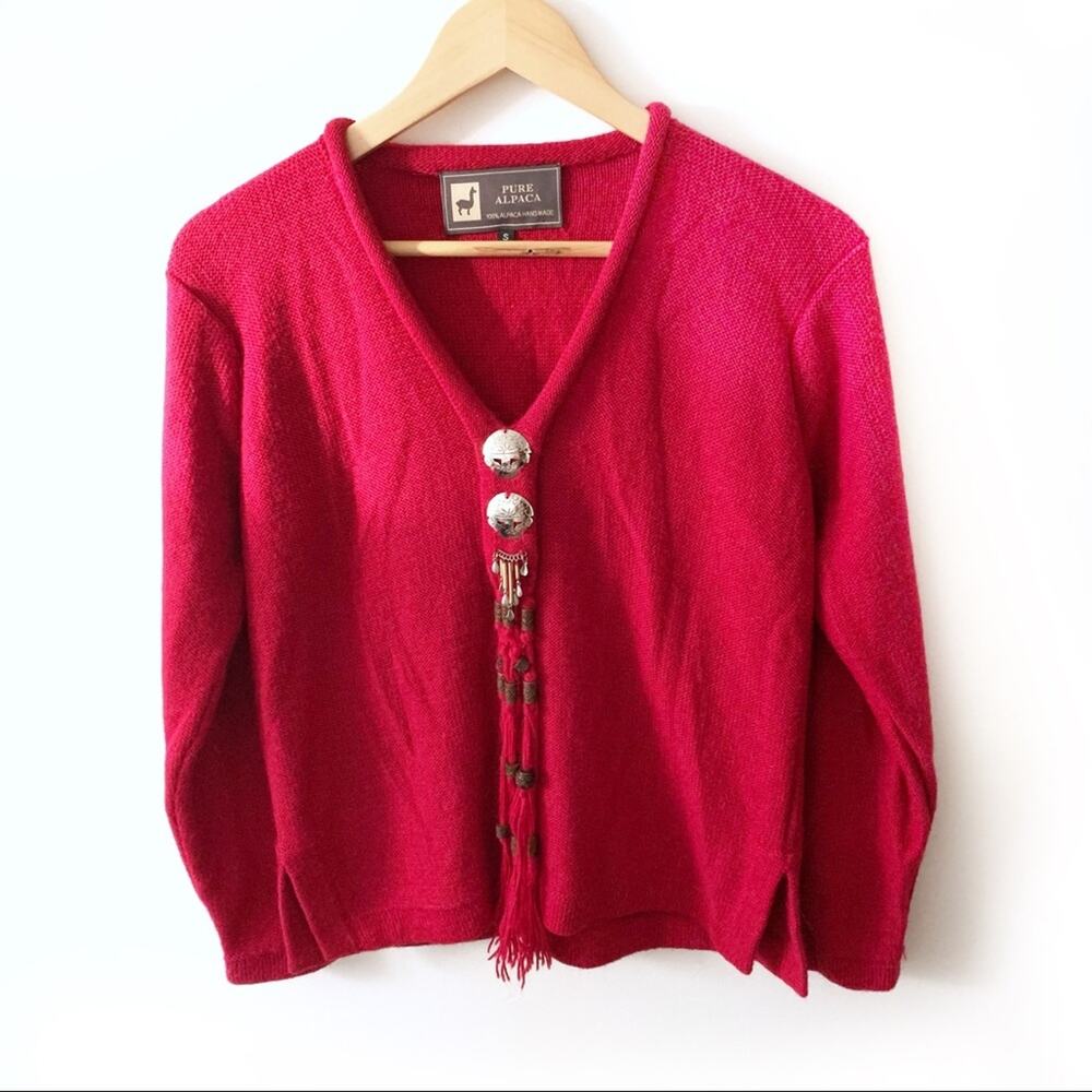 Pure Alpaca Handmade Bright Pink Red Sweater S